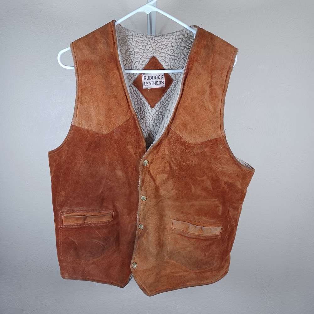 Ruddock Leathers Vintage‎ Suede Sherpa Western Snap Button Rancher Work Vest